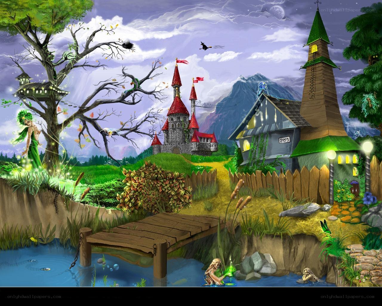 Fantasy village with castle