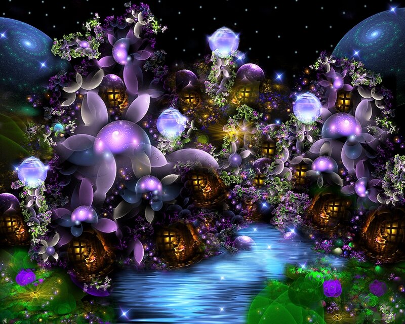 Fantasy Village with Glowing Mushrooms