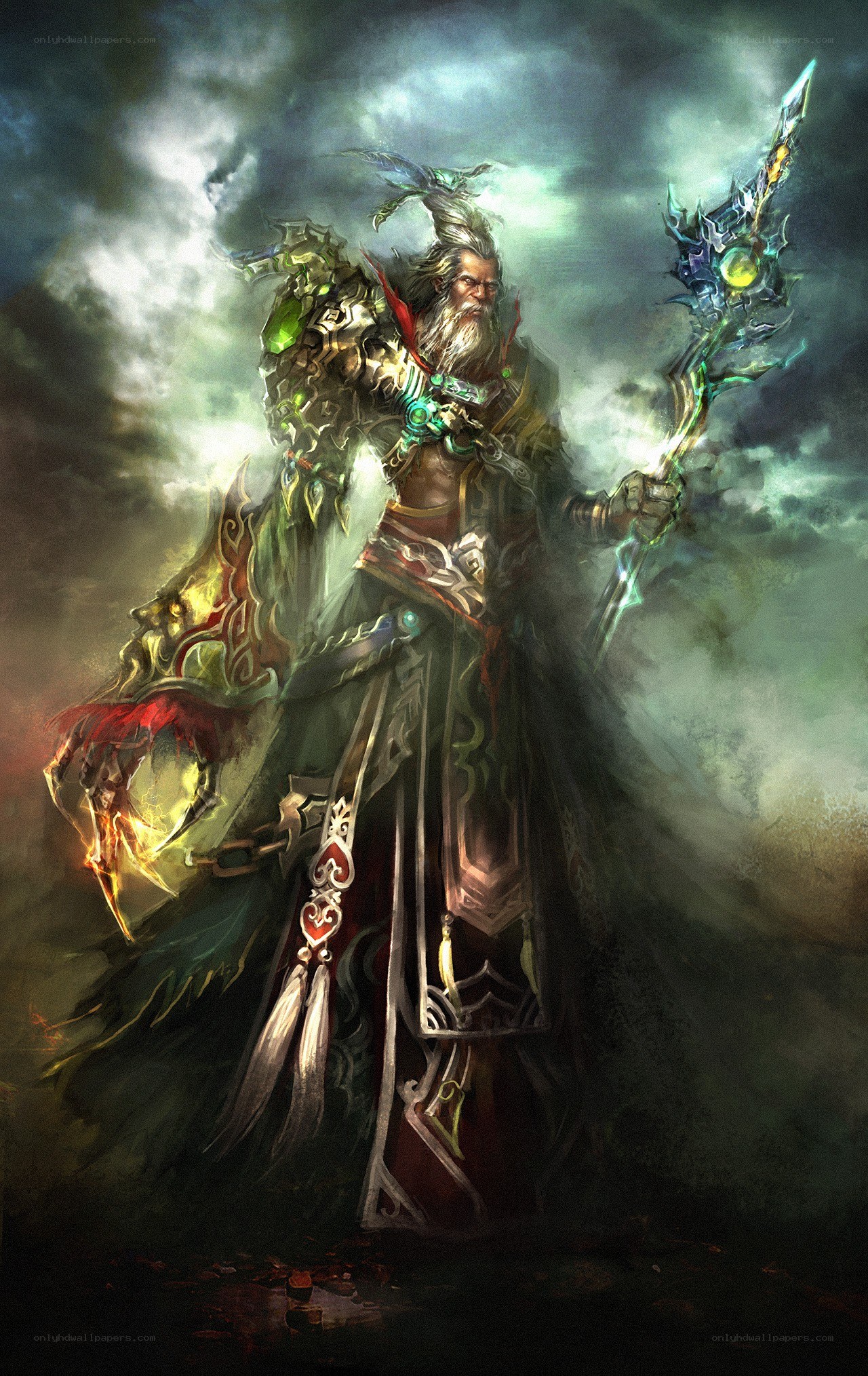 Fantasy warlock with staff