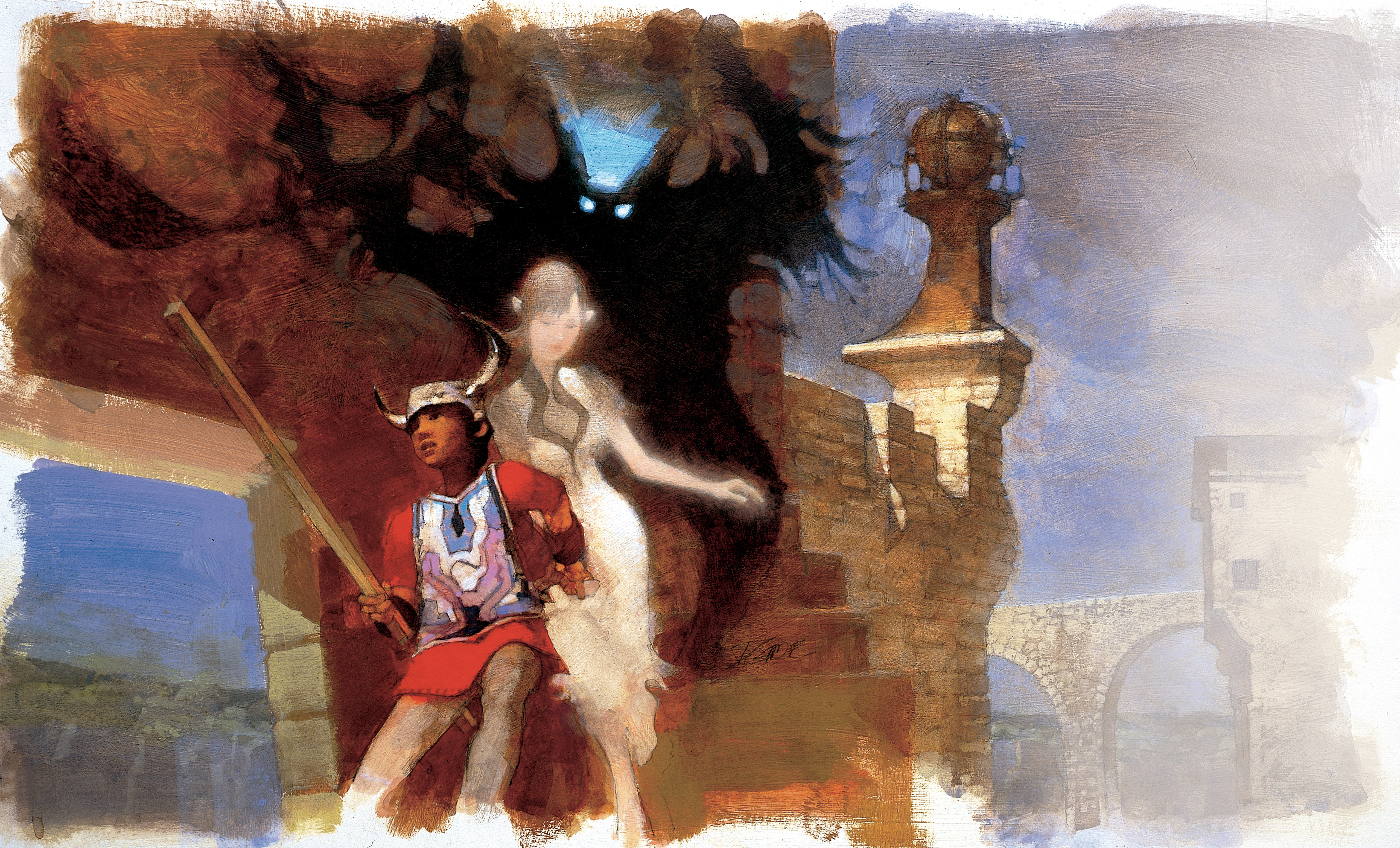 Fantasy warrior and ghostly figure