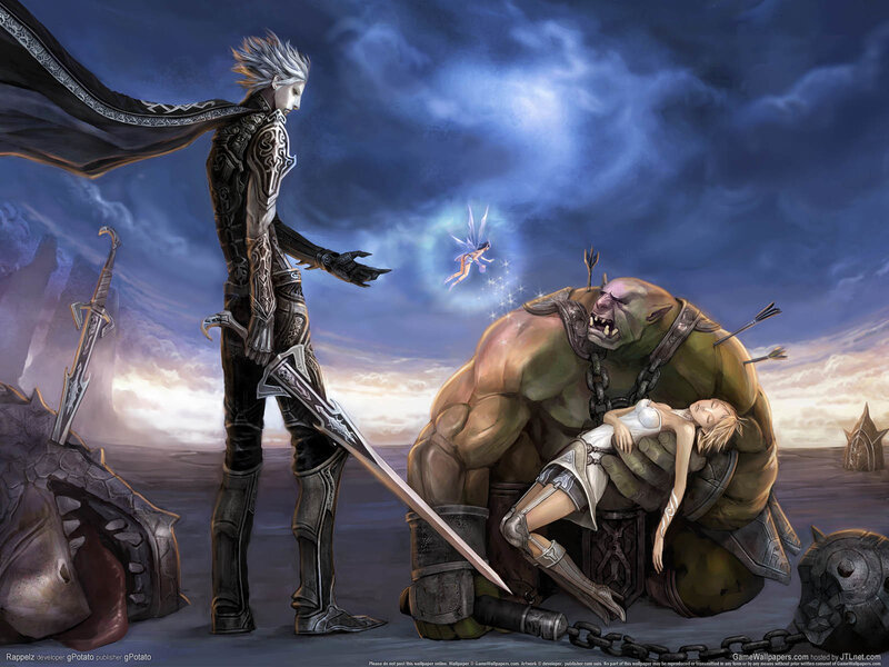 Fantasy warrior and orc scene
