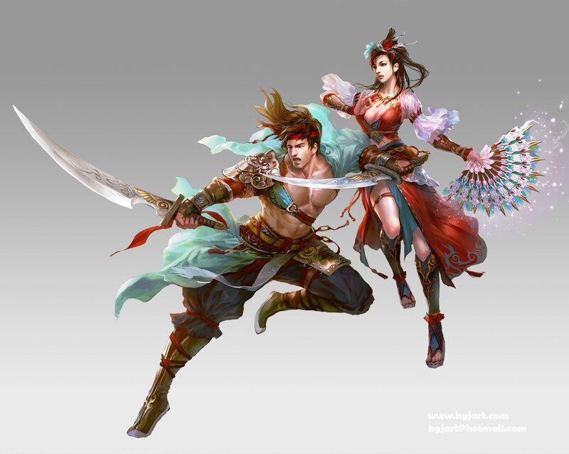 fantasy warrior duo in action