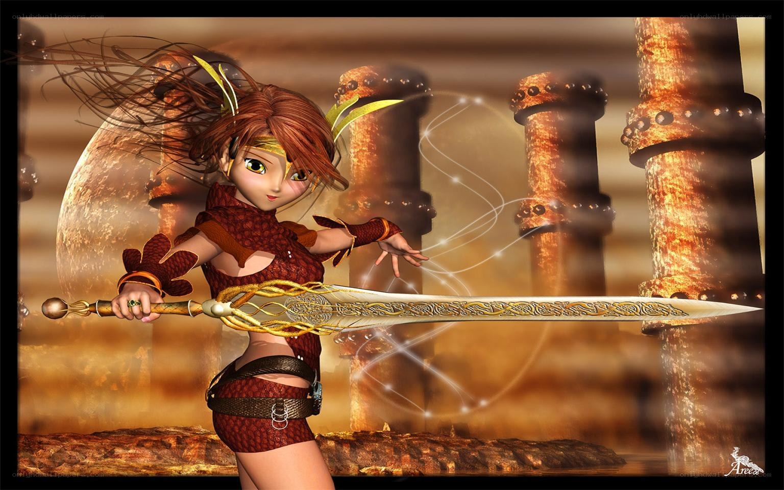 fantasy warrior girl with sword
