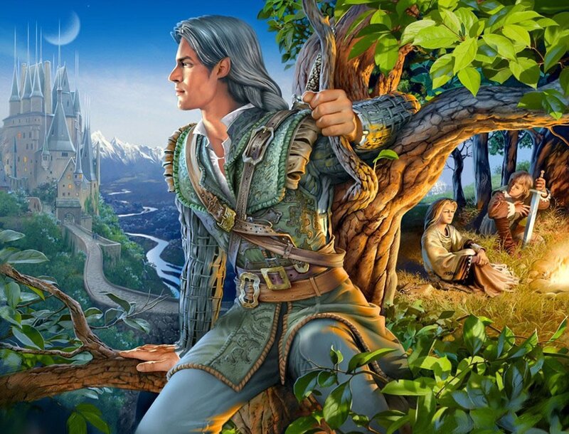 Fantasy warrior in a tree