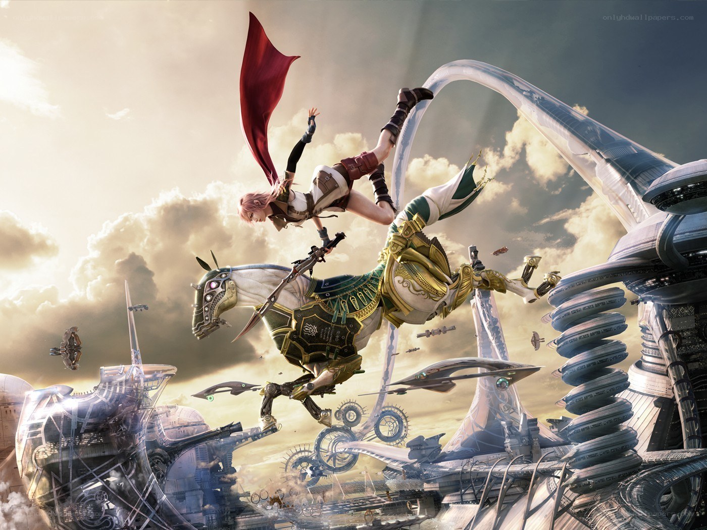 Fantasy warrior in aerial battle