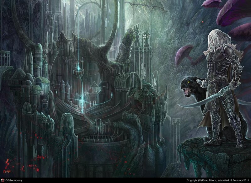 Fantasy warrior in ancient ruins
