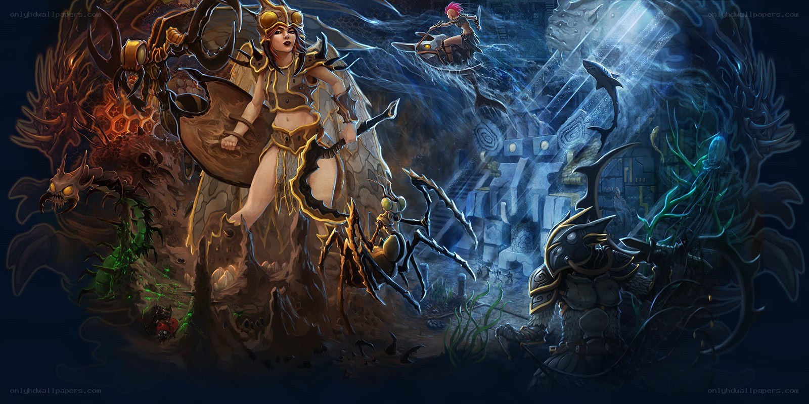 Fantasy warrior in ancient ruins