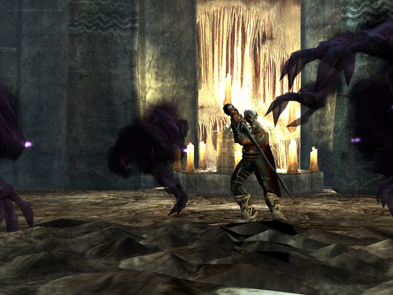 fantasy warrior in dark cavern