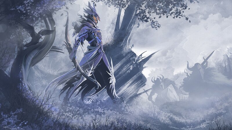 Fantasy Warrior in Forest — Blue