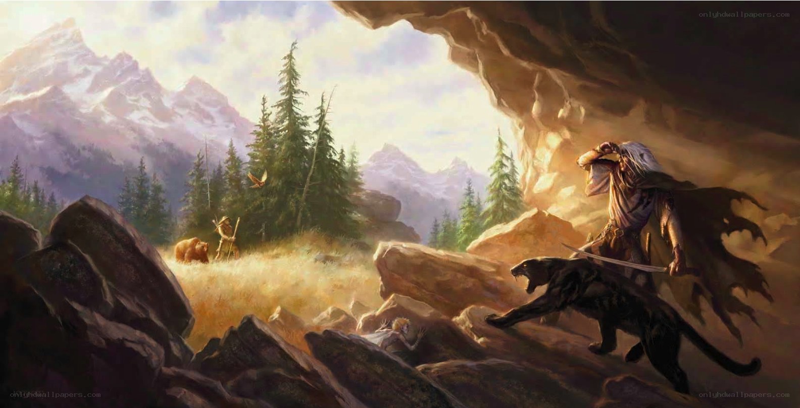 Fantasy warrior in mountain cave