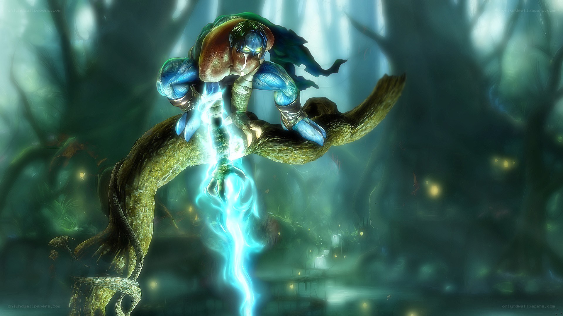 fantasy warrior on tree branch