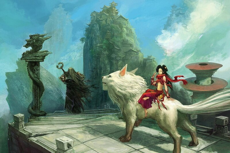 Fantasy warrior on white beast