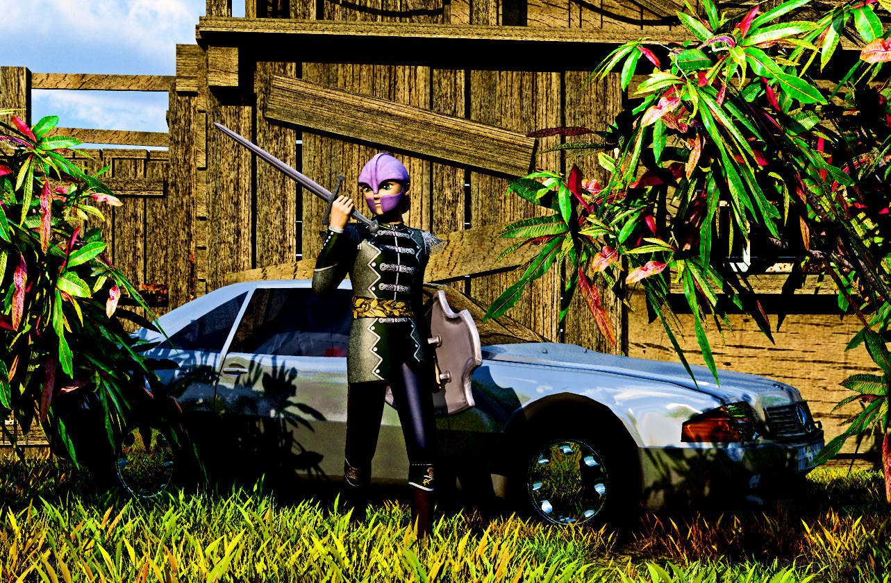 fantasy warrior with car