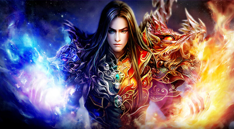 Fantasy Warrior with Dragon — Blue