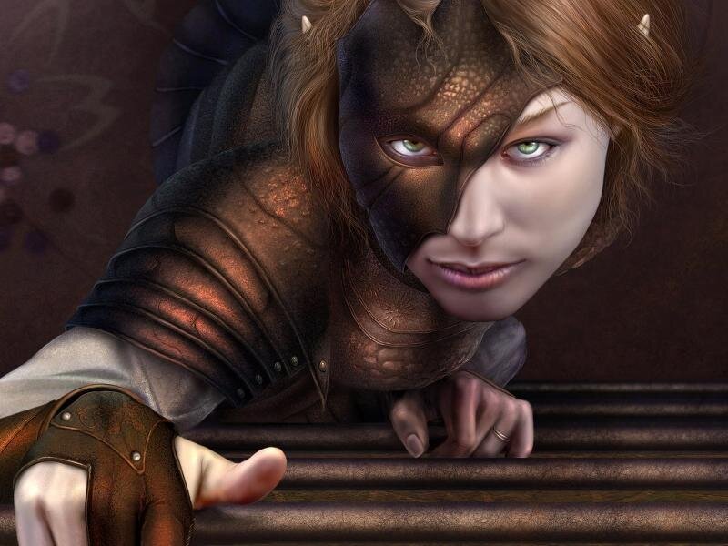 fantasy warrior with dragon mask