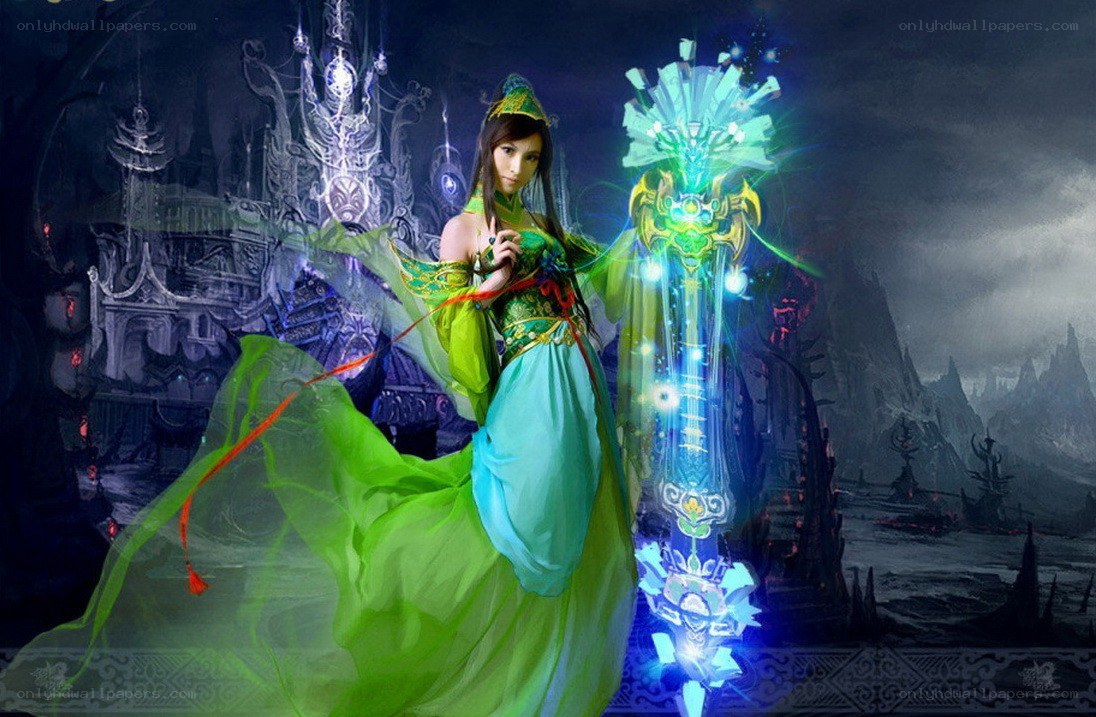 Fantasy warrior with glowing staff