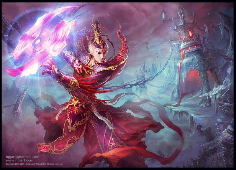 fantasy warrior with glowing weapon
