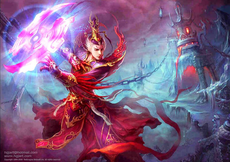 Fantasy Warrior with Glowing Weapon — Red