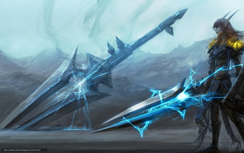 fantasy warrior with glowing weapons