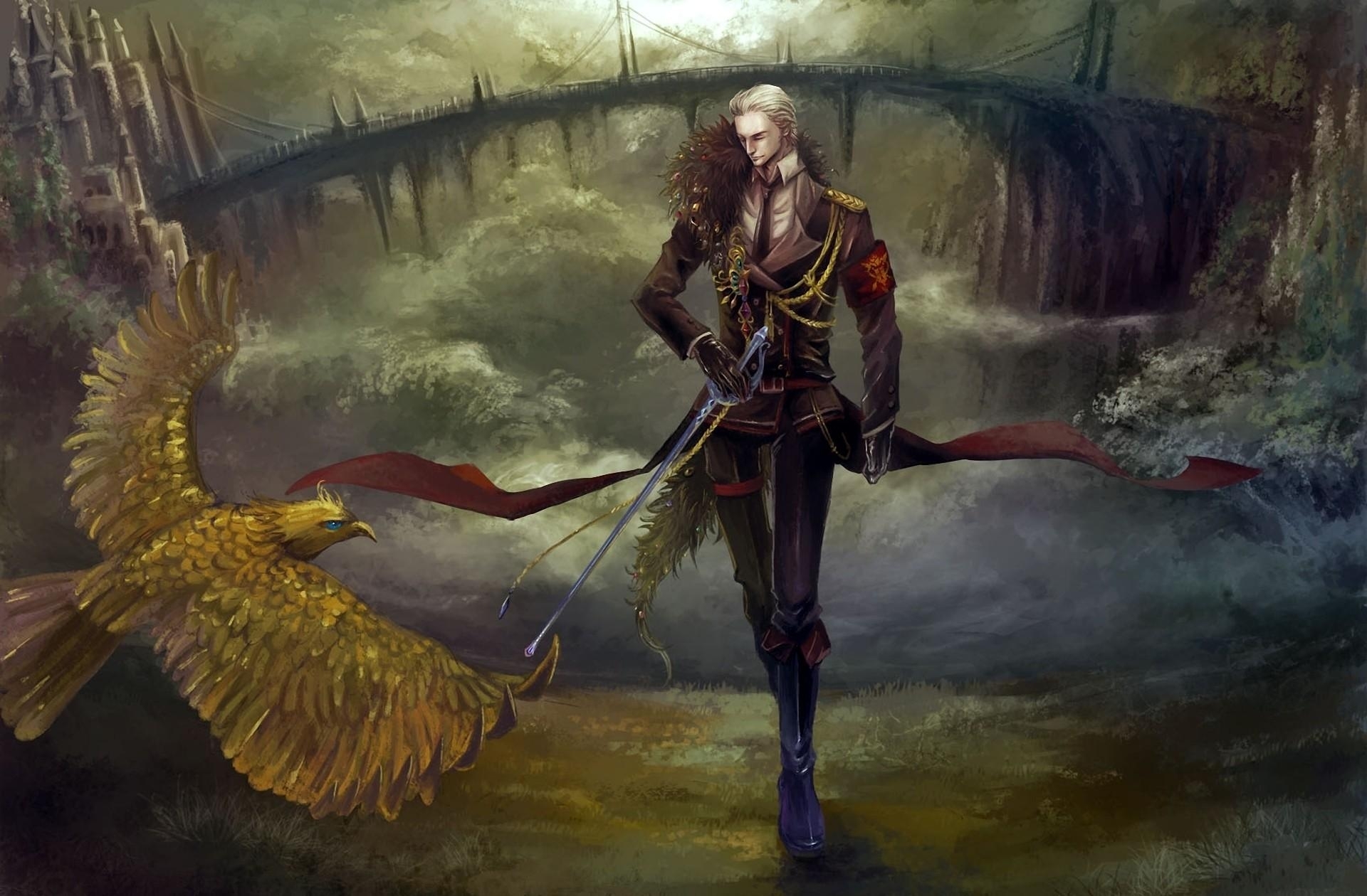 Fantasy warrior with golden bird
