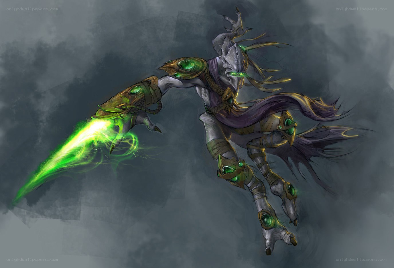 fantasy warrior with green energy blade