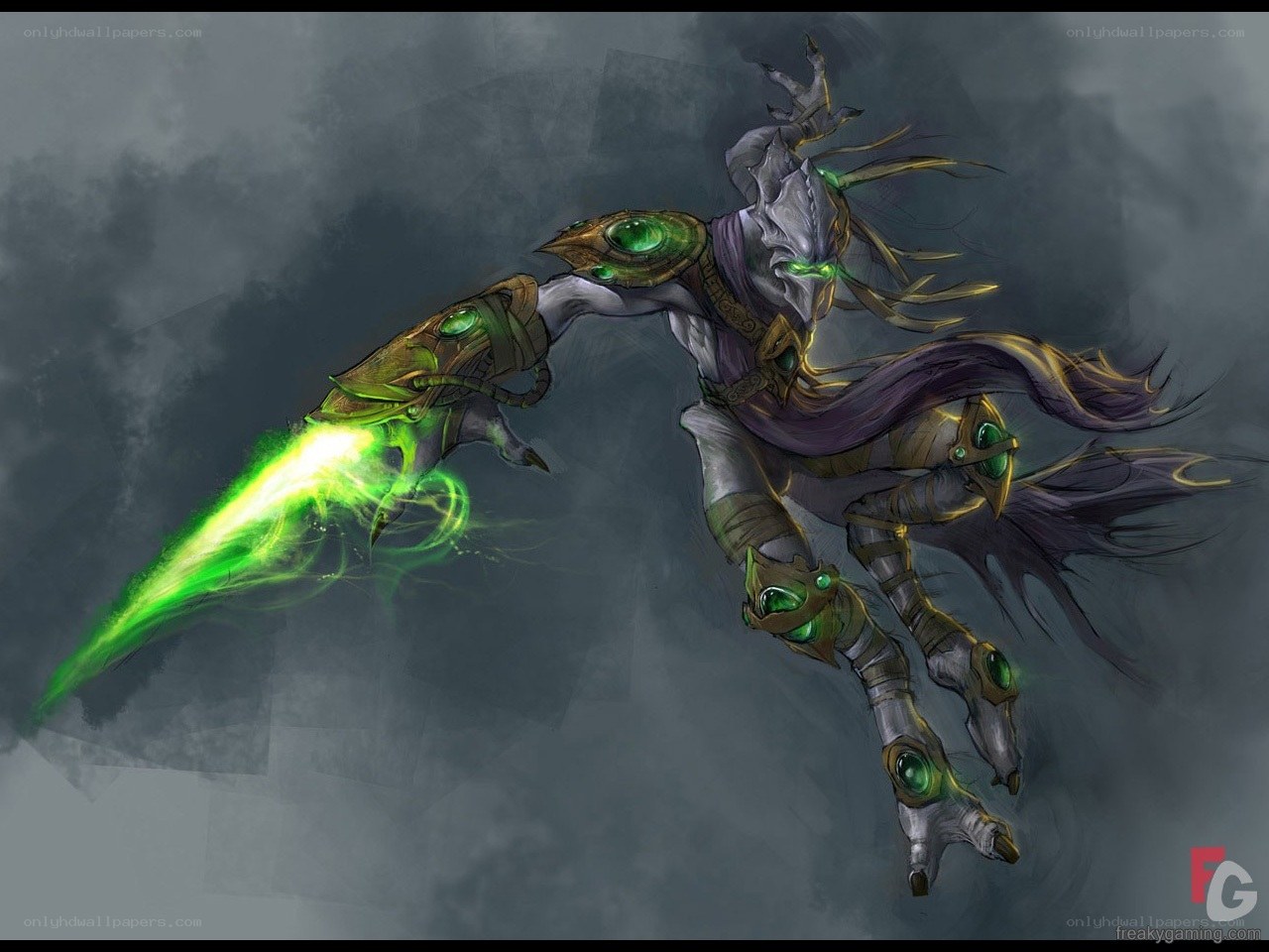 fantasy warrior with green energy blade