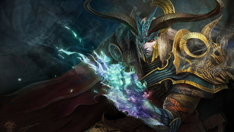 Fantasy Warrior with Horns — Blue