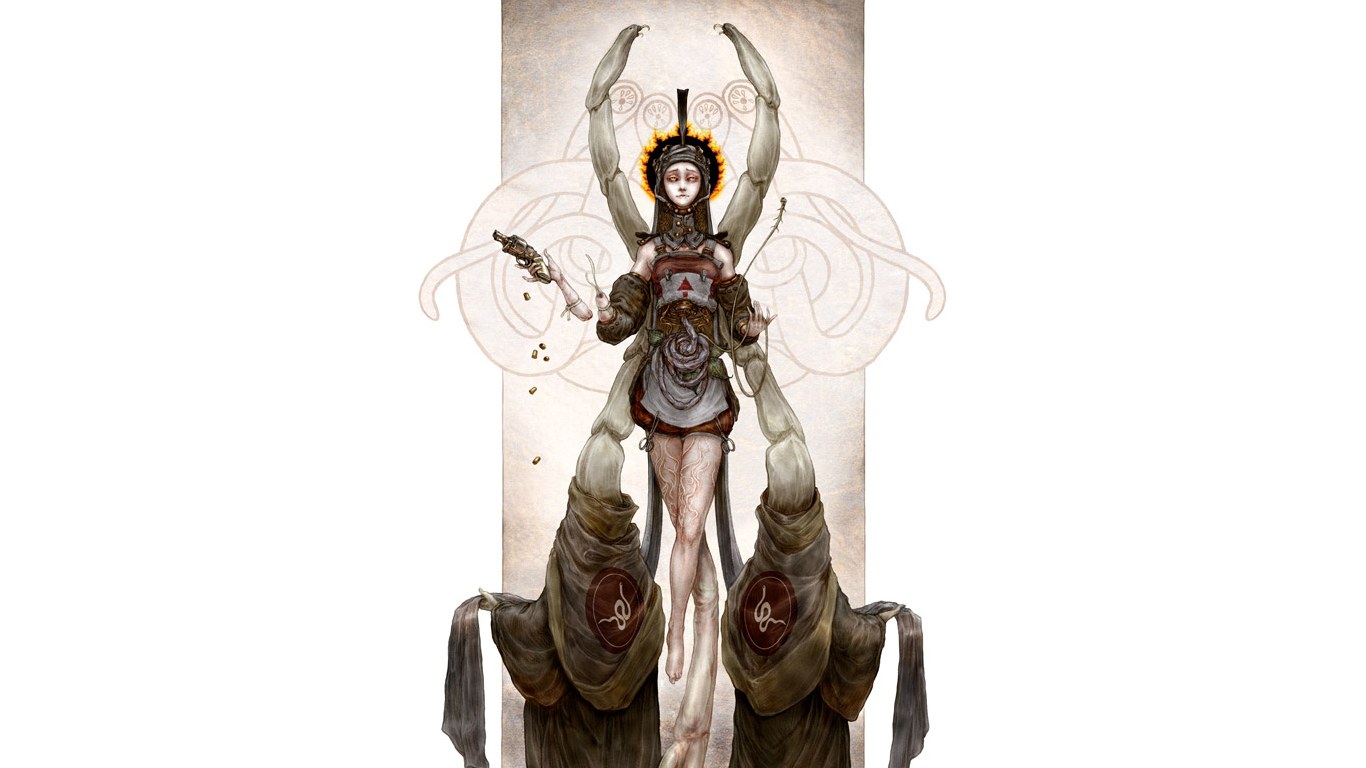 fantasy warrior with insectoid arms