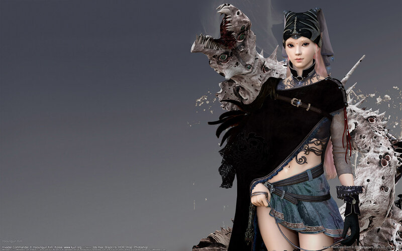 Fantasy warrior with monster