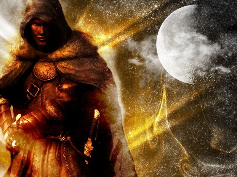 fantasy warrior with moon