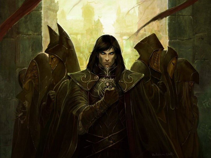 Fantasy warrior with plague doctors