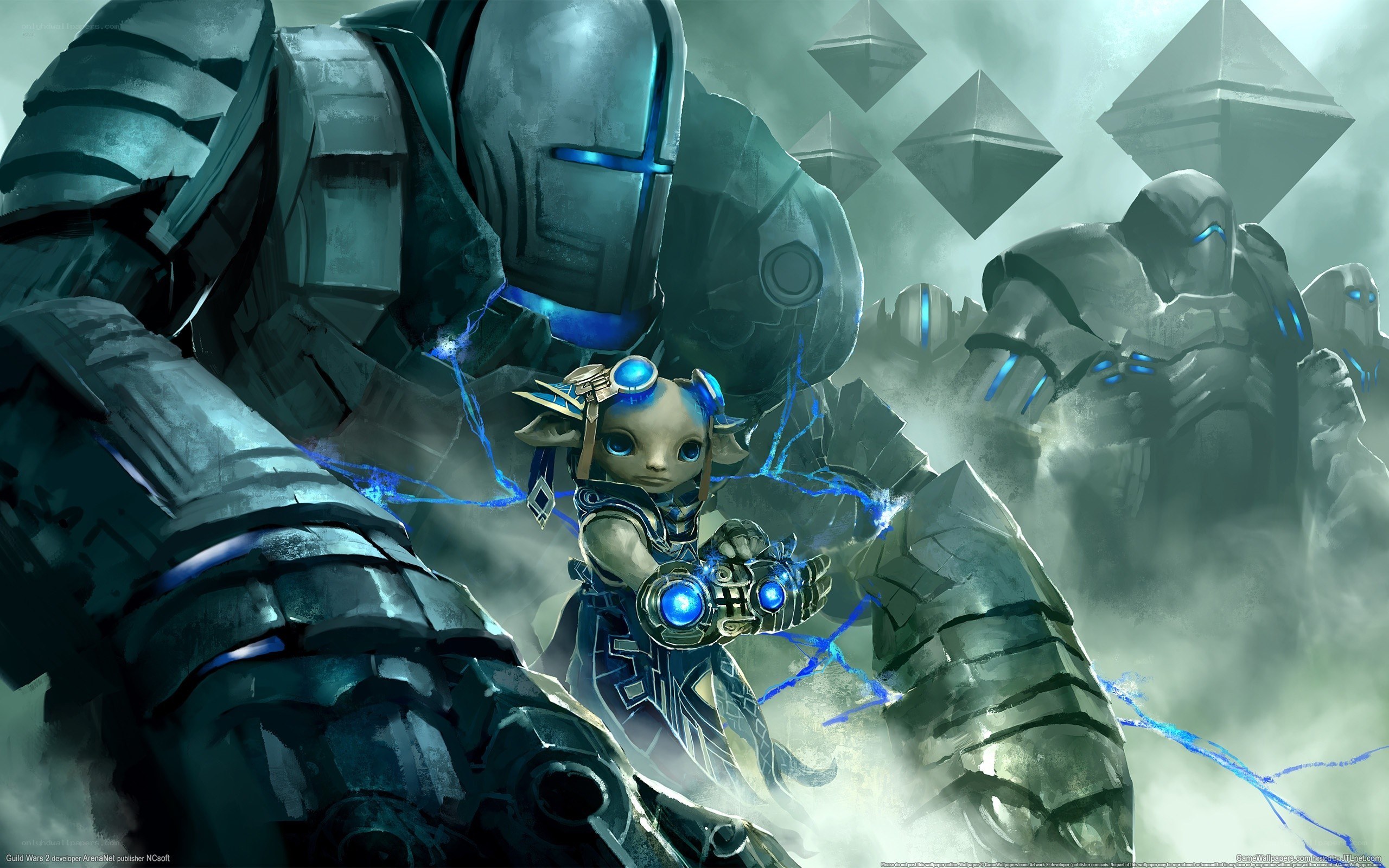 fantasy warrior with robotic soldiers