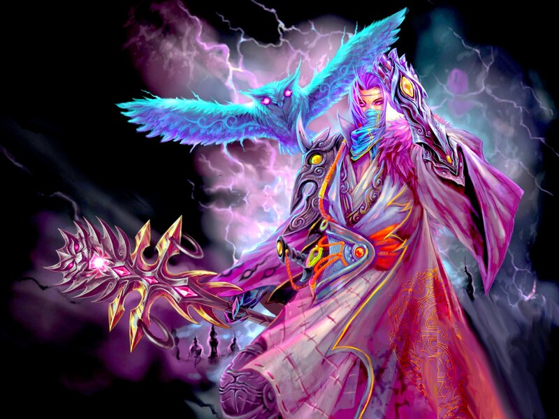 Fantasy Warrior with Staff — Purple