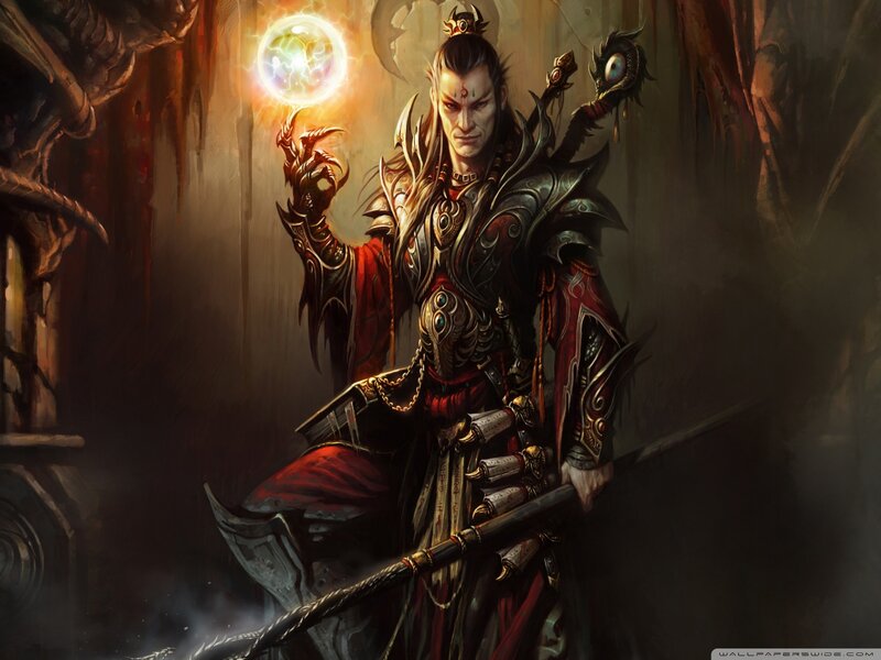 Fantasy Warrior with Staff — Red, Dramatic, Digital Art