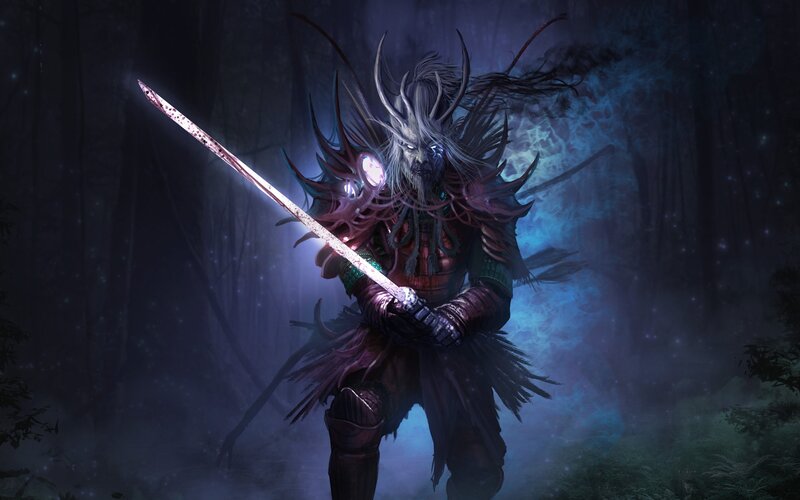 Fantasy Warrior with Sword — Purple, Dark