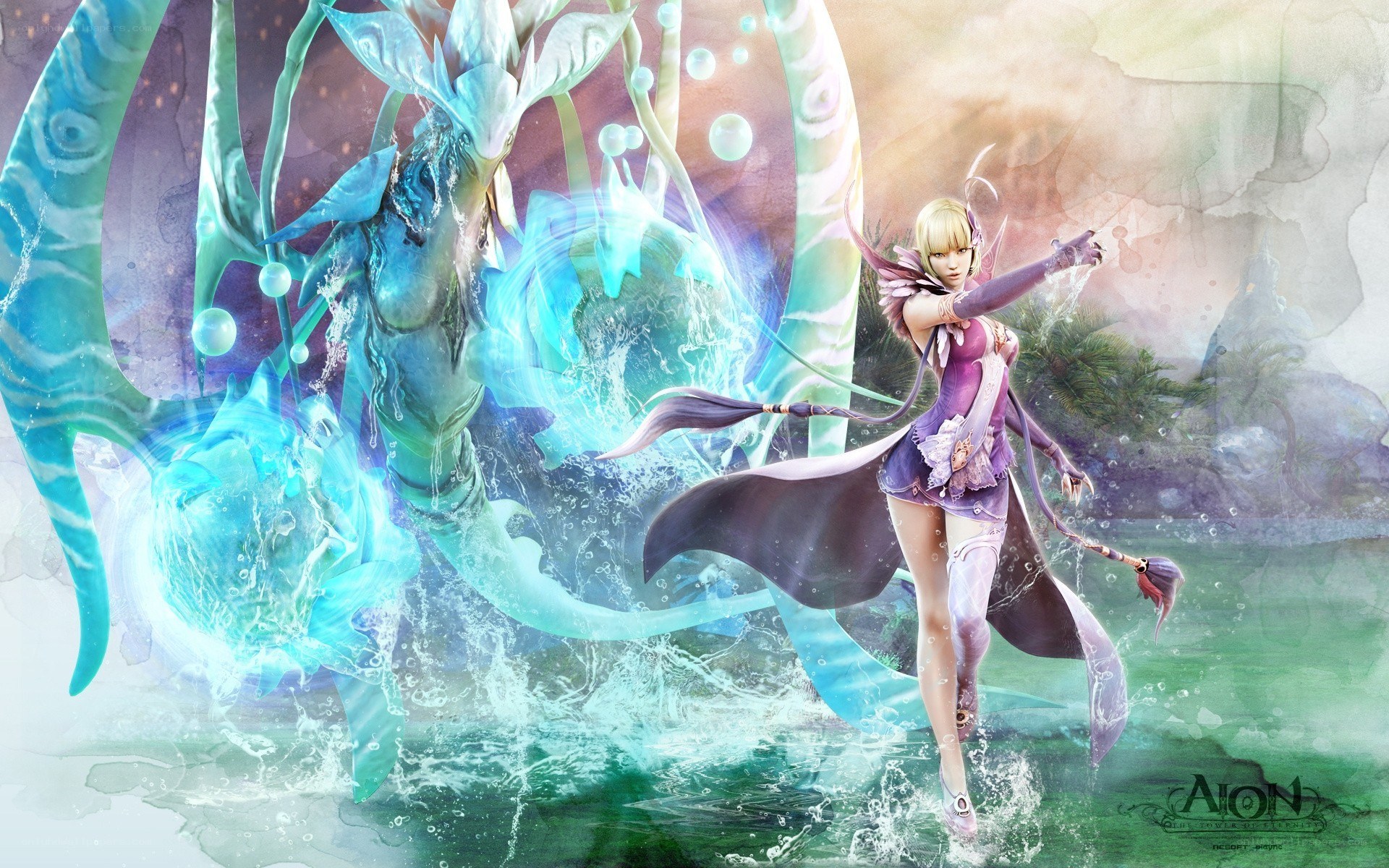 fantasy warrior with water dragon