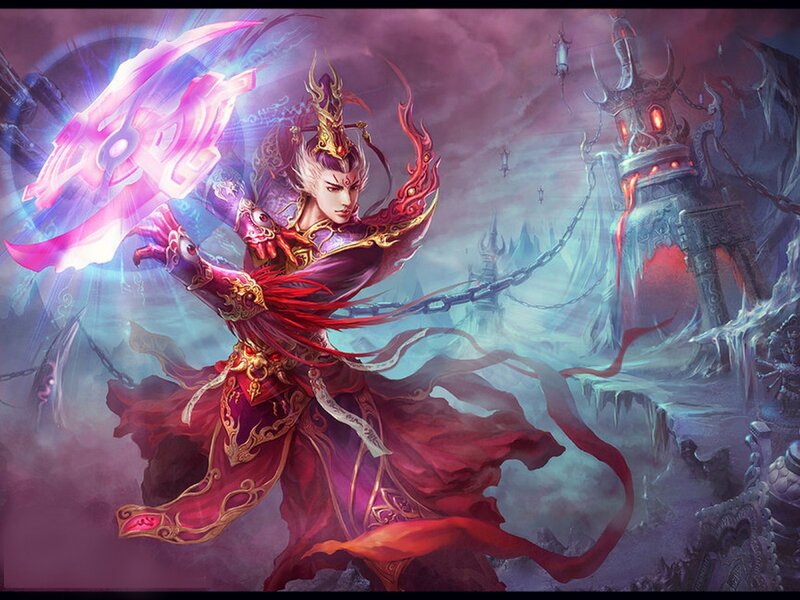 Fantasy Warrior with Weapon — Red