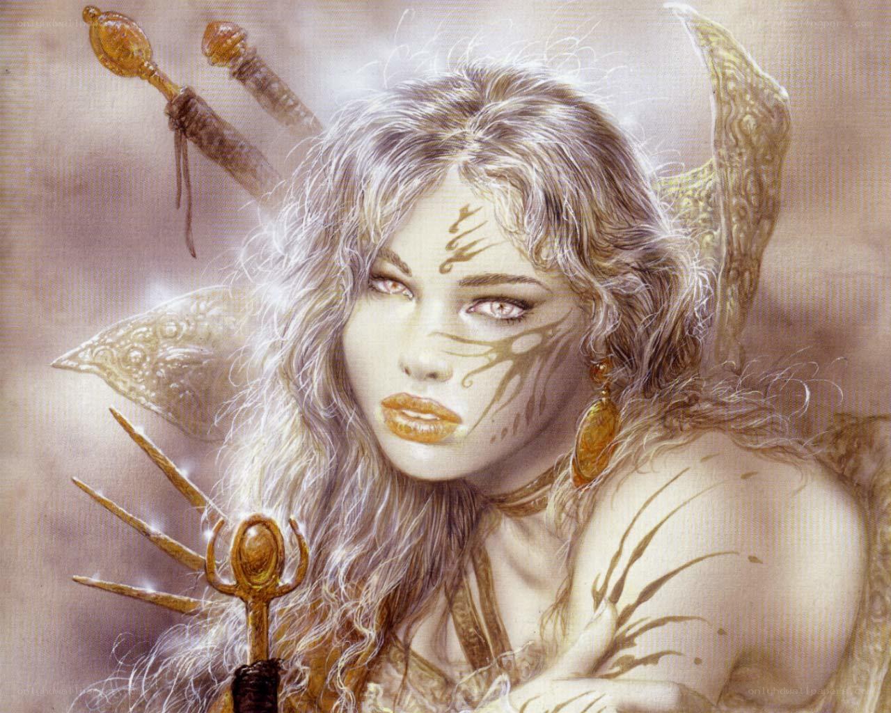 fantasy warrior woman with weapons