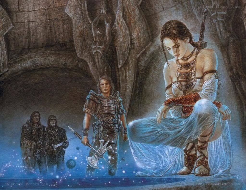 Fantasy warriors in a cave