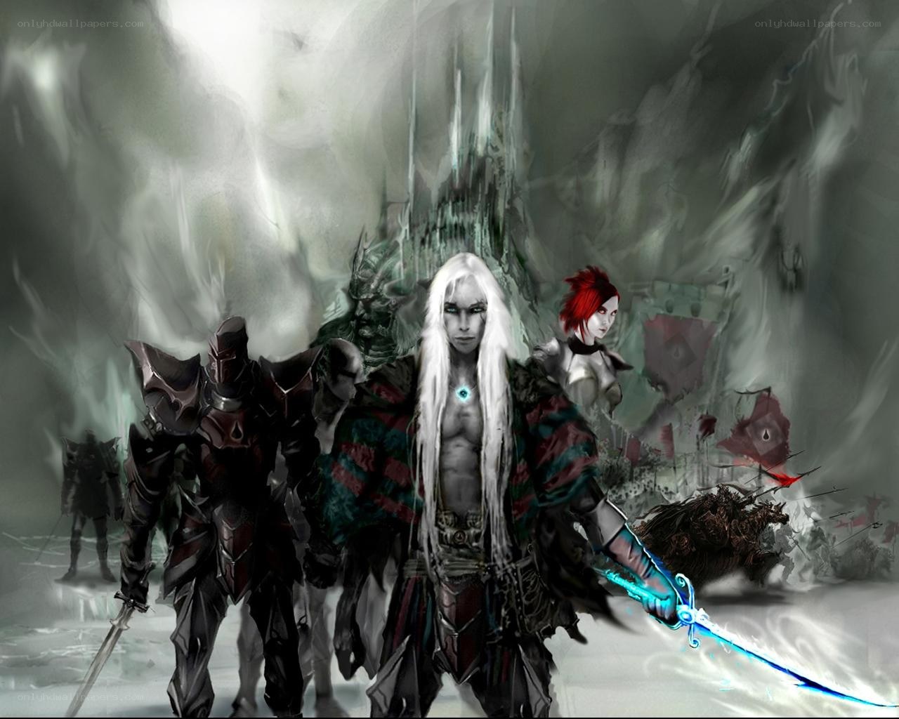Fantasy warriors in a dark realm