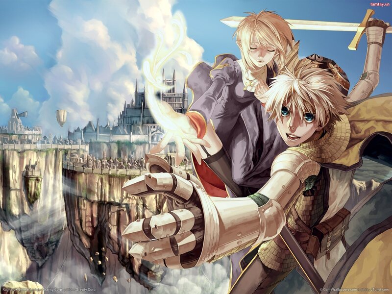Fantasy warriors in a floating city