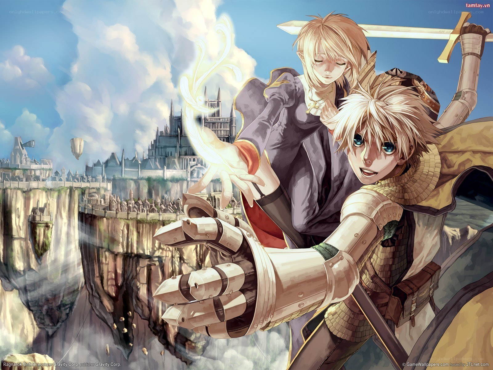 Fantasy warriors in a floating city