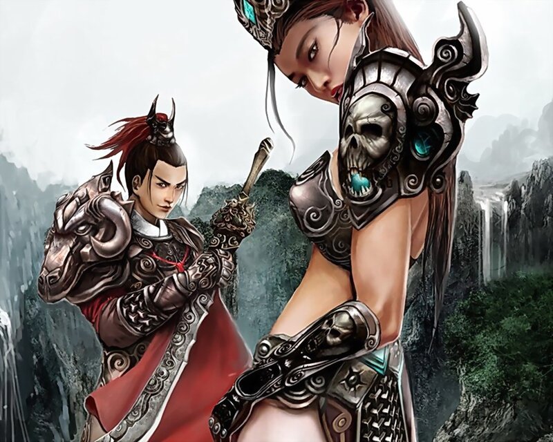 Fantasy warriors in armor
