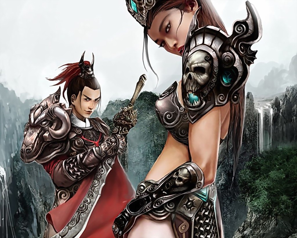 Fantasy warriors in armor