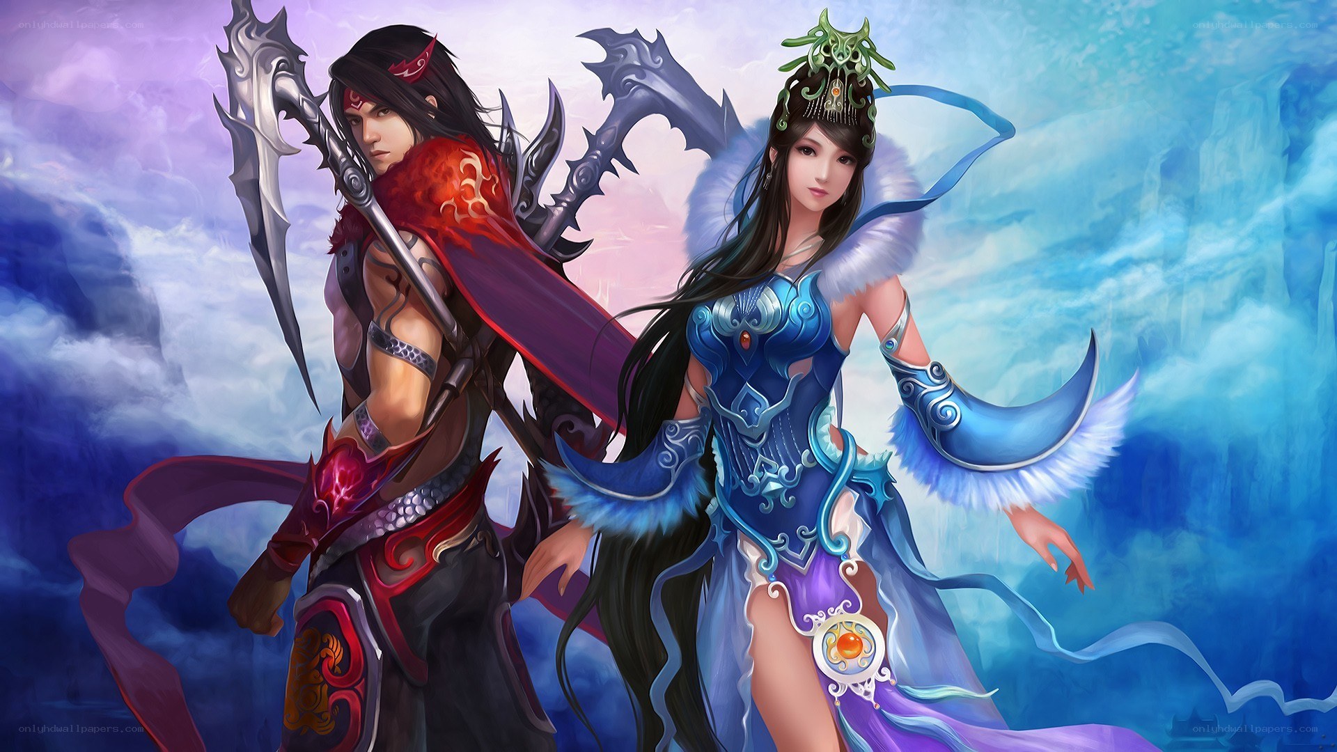 Fantasy warriors in battle attire