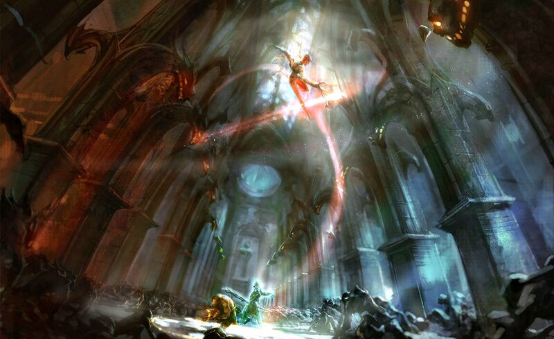Fantasy Warriors in Cathedral