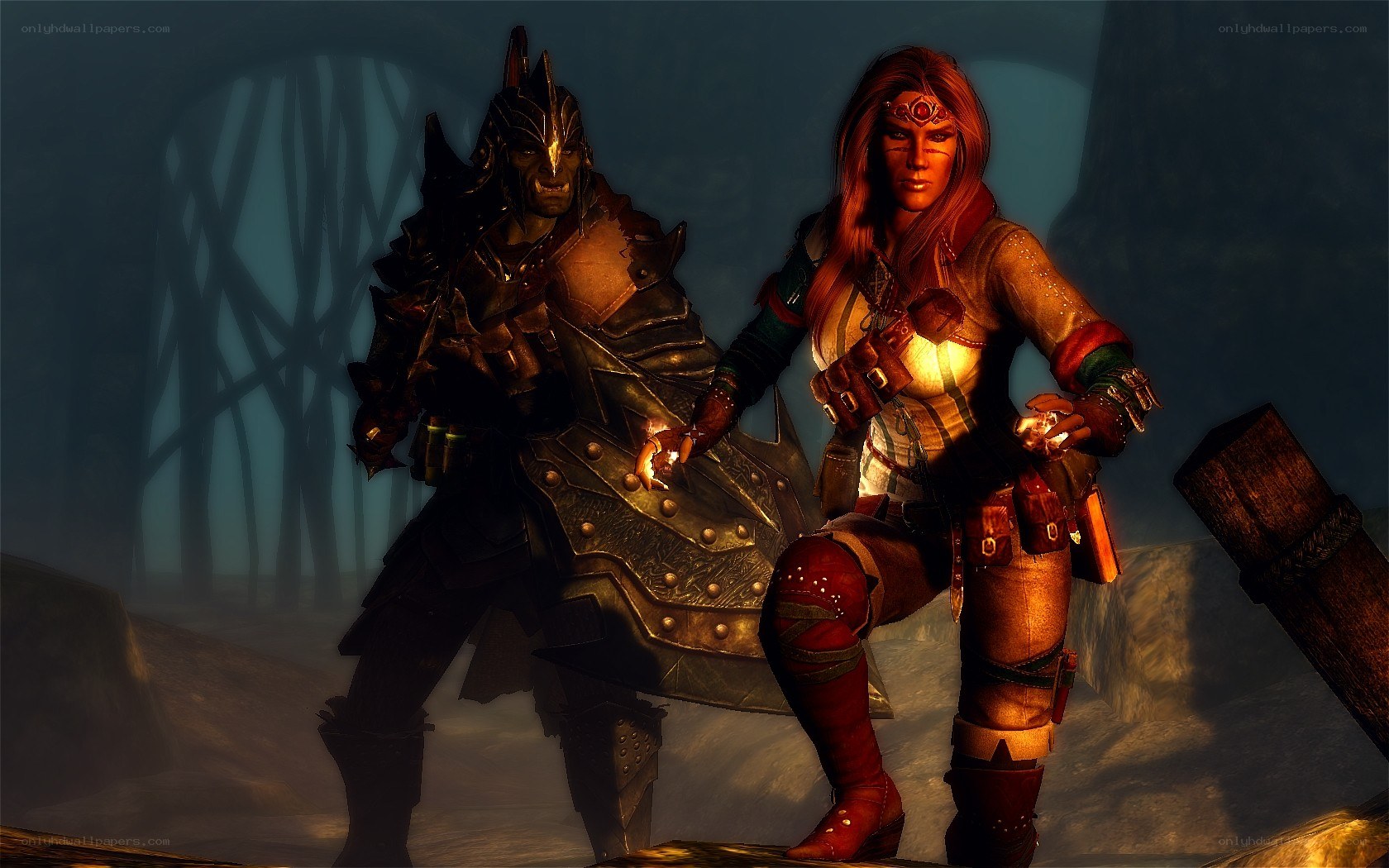 fantasy warriors in dark cave