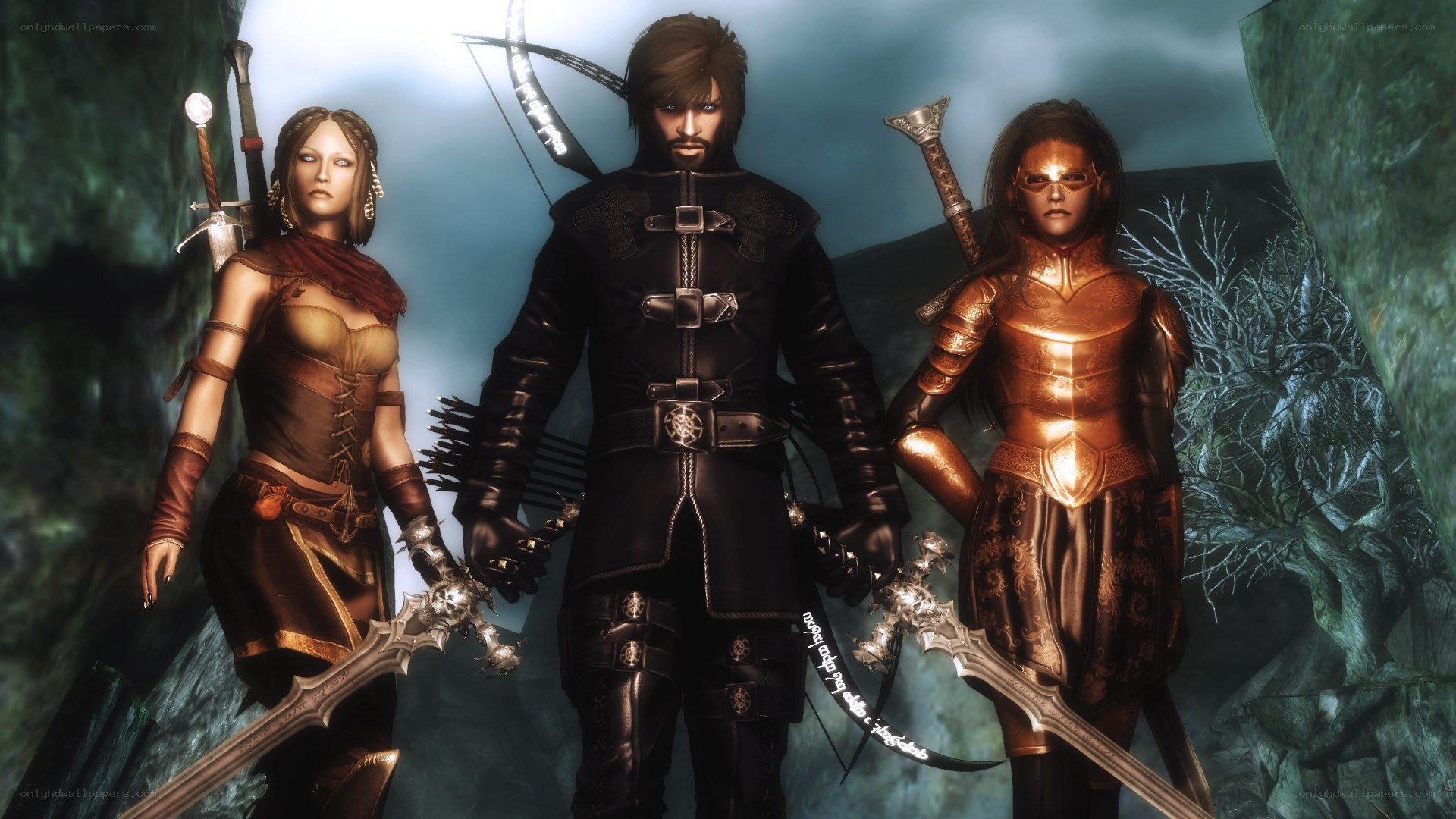 fantasy warriors in dark forest