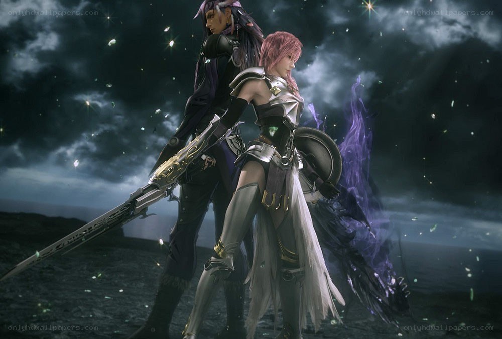 Fantasy warriors in dark landscape