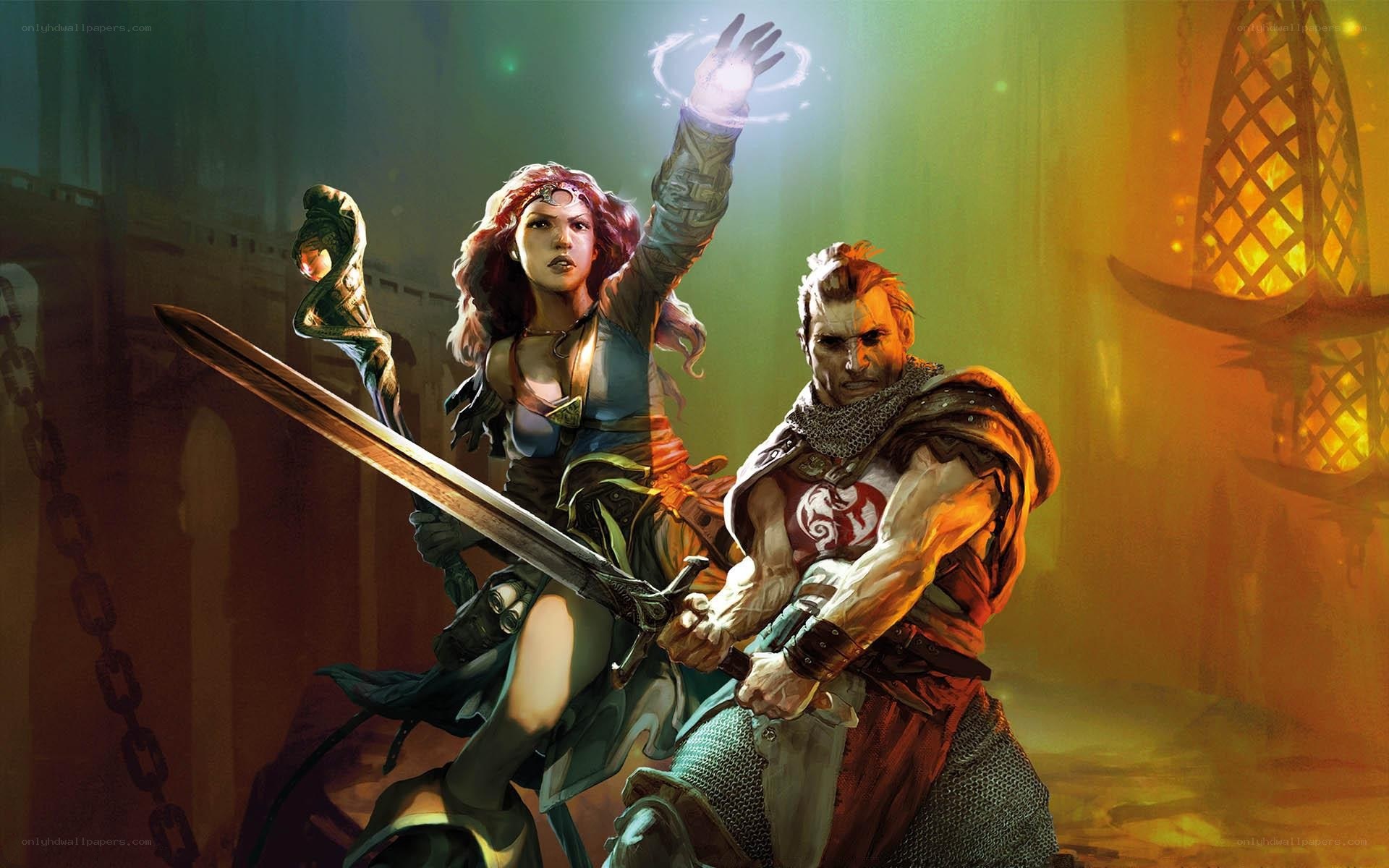Fantasy warriors in dungeon